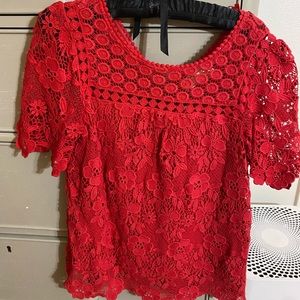 Anthropologie red lace blouse Vanessa Virginia